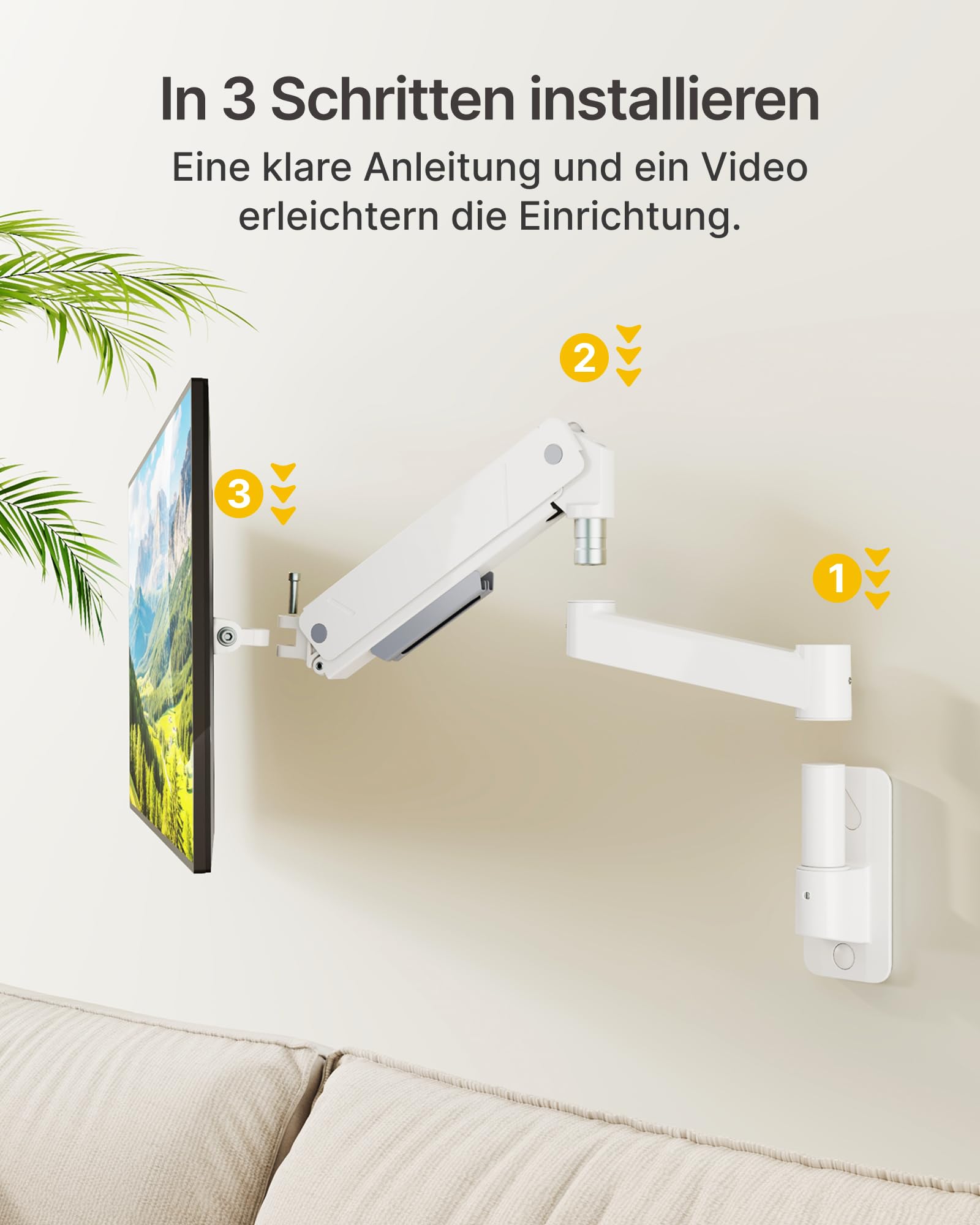 monTEK Monitor Wandhalterung 17-45 Zoll, Weiß | Bis 16 kg, Neigbar Schwenkbar Drehbar, Höhenverstellbar Full Motion, VESA 75x75/100x100 mm