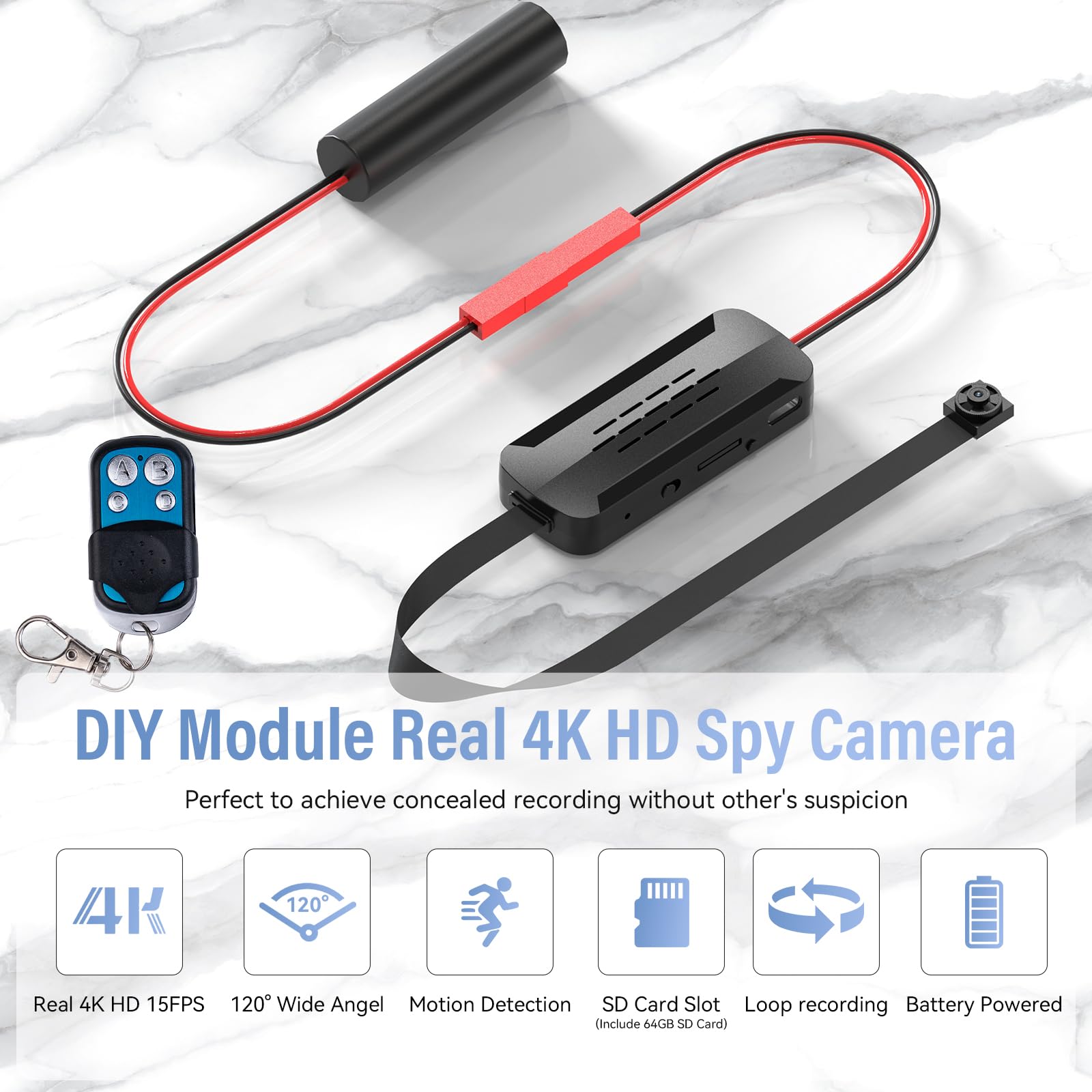 Mini caméra Full 4K-HD, mini télécommande sans fil avec carte SD 64 Go gratuite, appareil de surveillance domestique intelligent (pas