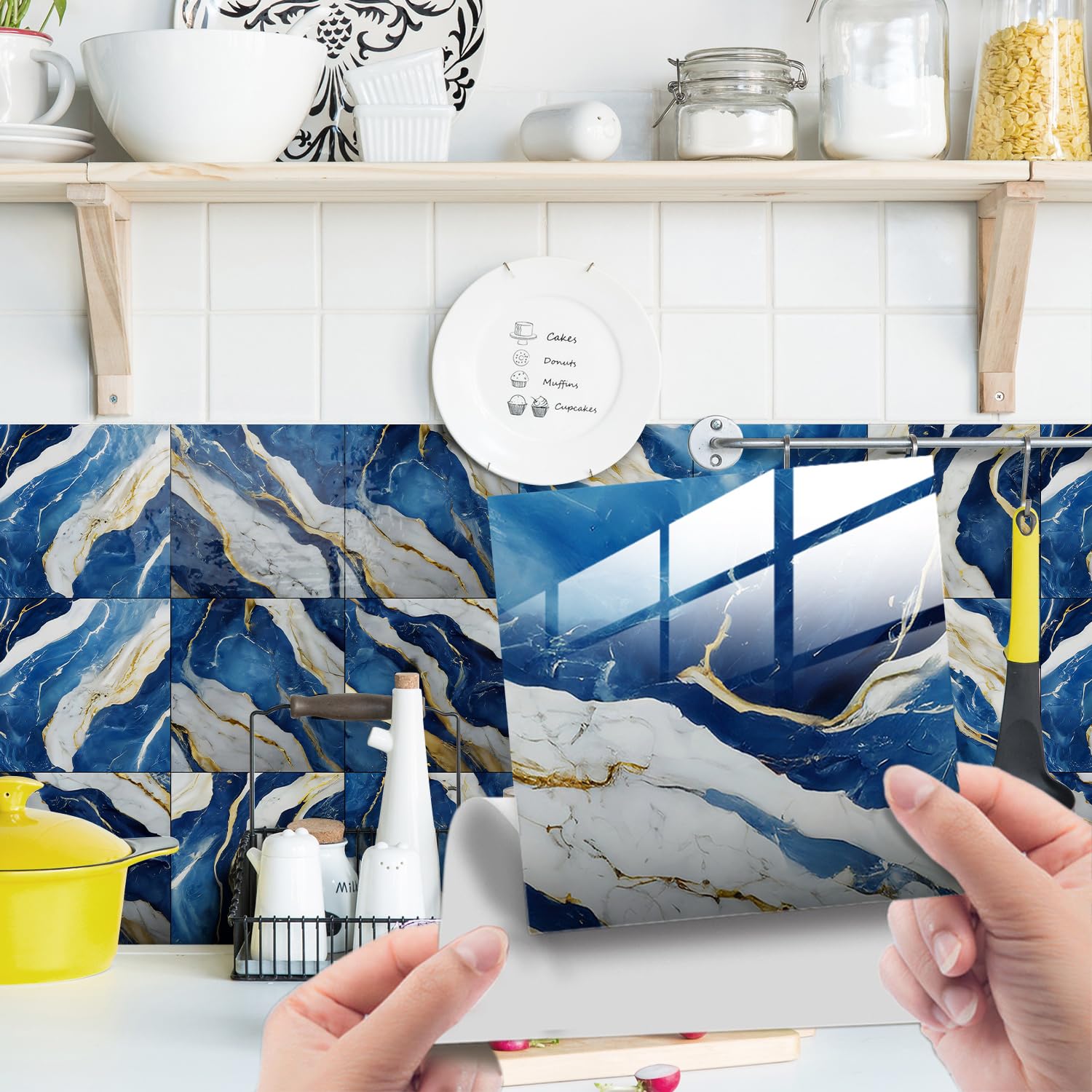 HORIWE Marble Tile Stickers Vintage Floor Wall Decal Sticker Adhesive Tile Art DIY Kitchen Bathroom Backsplash Home Decor PVC Waterproof Oil Proof New 4x4 Inches 20pc