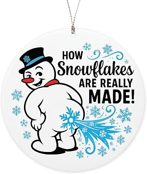 Snowman Ornament Funny Christmas Decor | Gag Humor Novelty Tree Decoration Suncatcher Effect Stained Glass Window Car Hanging