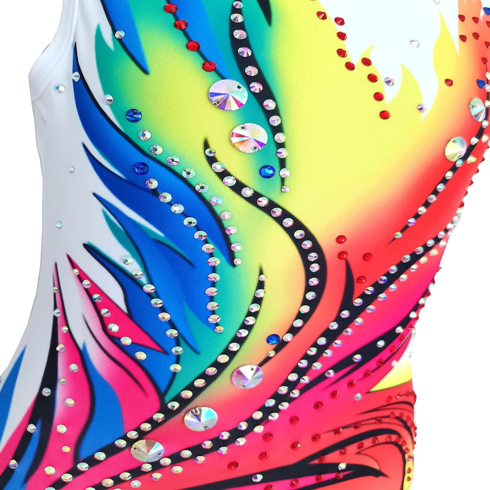 purpleq Gimnasia Rítmica Maillot de Patinaje Competición Traje de Baile Leotardos Entrenamiento Atlético Niña con Pedrería Brillante Disfraz de Bailarina Competición