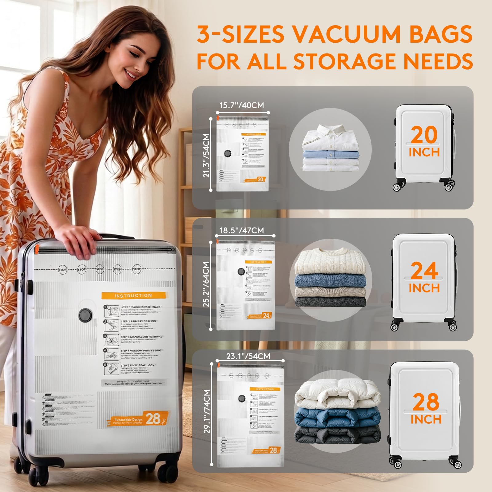 Vakuumbeutel mit USB/Typ-C-Pumpe, 3 Größen, Reise-Vakuum-Aufbewahrungsbeutel für Kleidung, Vakuum-Verpackungsbeutel für Schrank-Organisation, Bettwäsche und saisonale Lagerung, 17 Stück