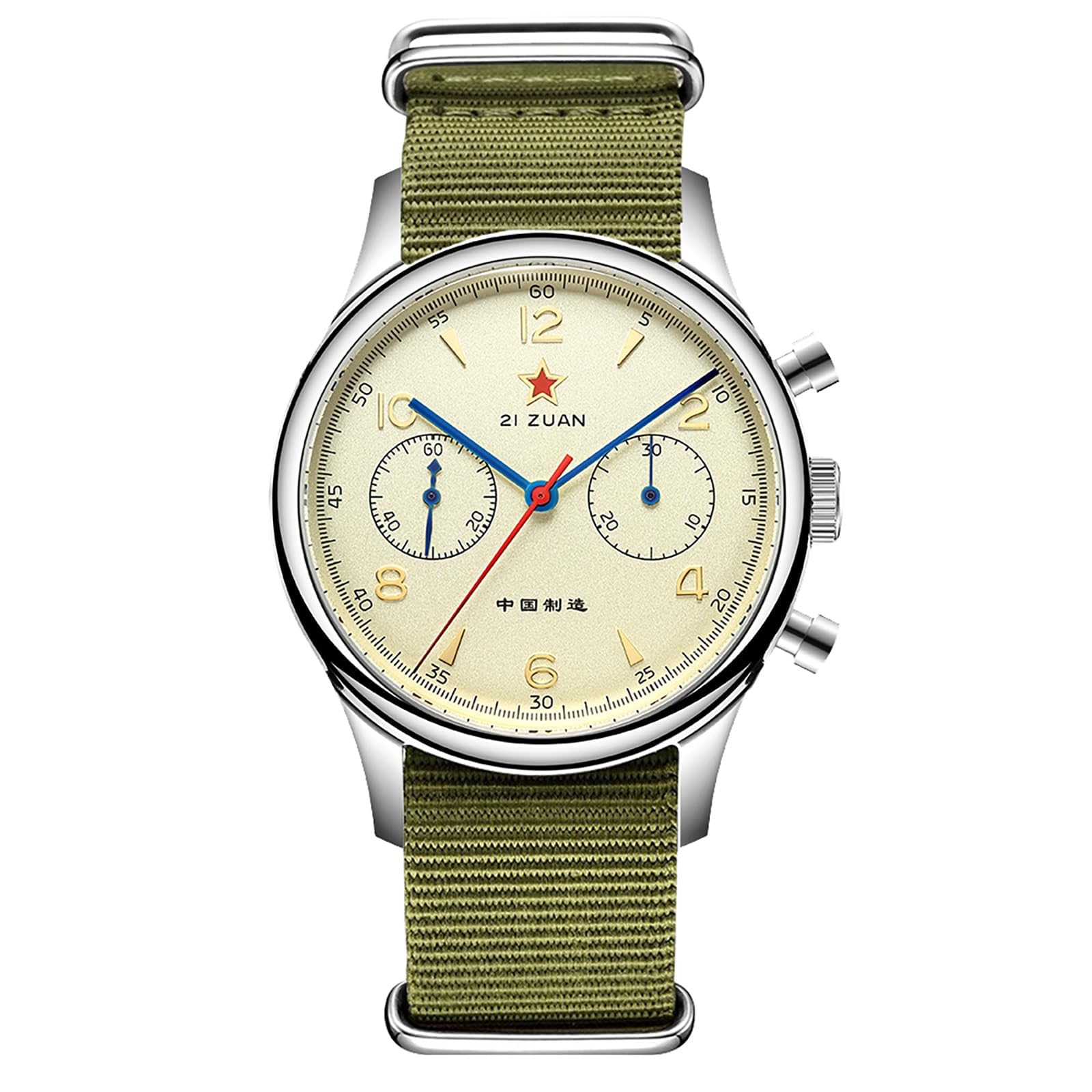 SEAKOSS 1963 Pilotenchronograph Herren, Original Seagull ST1901 Handaufzug Uhrwerk, Mechanische Armbanduhr im Vintage Militärstil