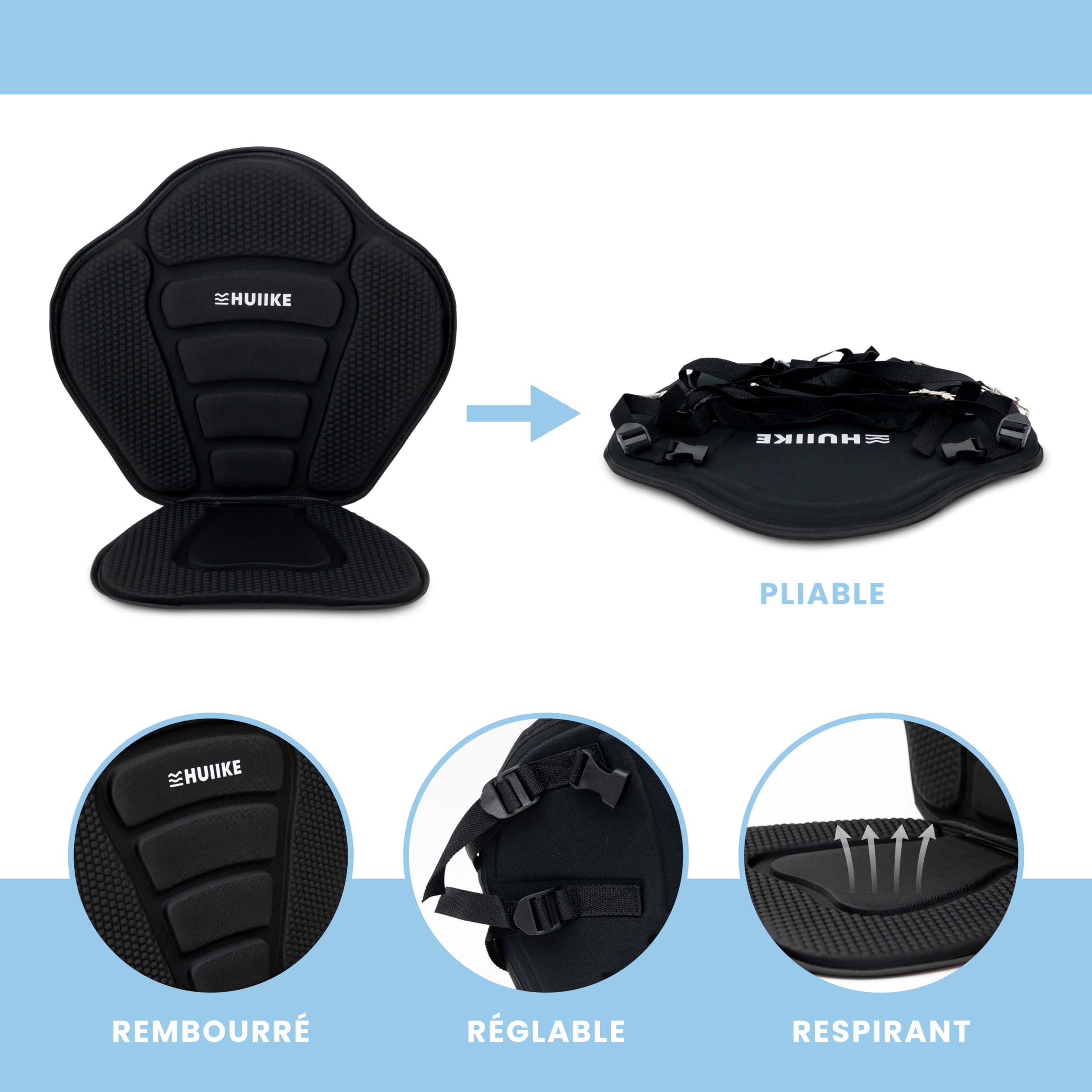Siege Paddle Gonflable et Kayak avec 4 Sangles Réglables - HUIIKE | Siège Paddle Gonflable avec Sac Arrière, Accessoire Sup | Kayak Seat, Canoe et Paddleboard | Stand Up Board Accessoire pour Peche