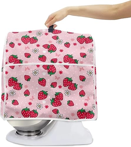 Miniatura 2 de UNICEU Cubierta para mezclador de cocina de fresa rosa con asa superior y bolsillo de almacenamiento, cubierta acolchada de poliéster para cocina,
