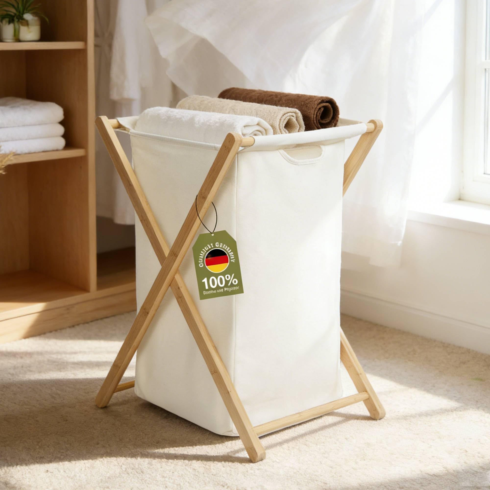 Zedelmaier Bambus-Wäschekorb 66L Laundry Baskets mit Herausnehmbarem Innenbeutel Wäschekorb aus Bambus Faltbare Wäschekörbe Praktischer Wäschesammler für Schlafzimmer & Waschküche