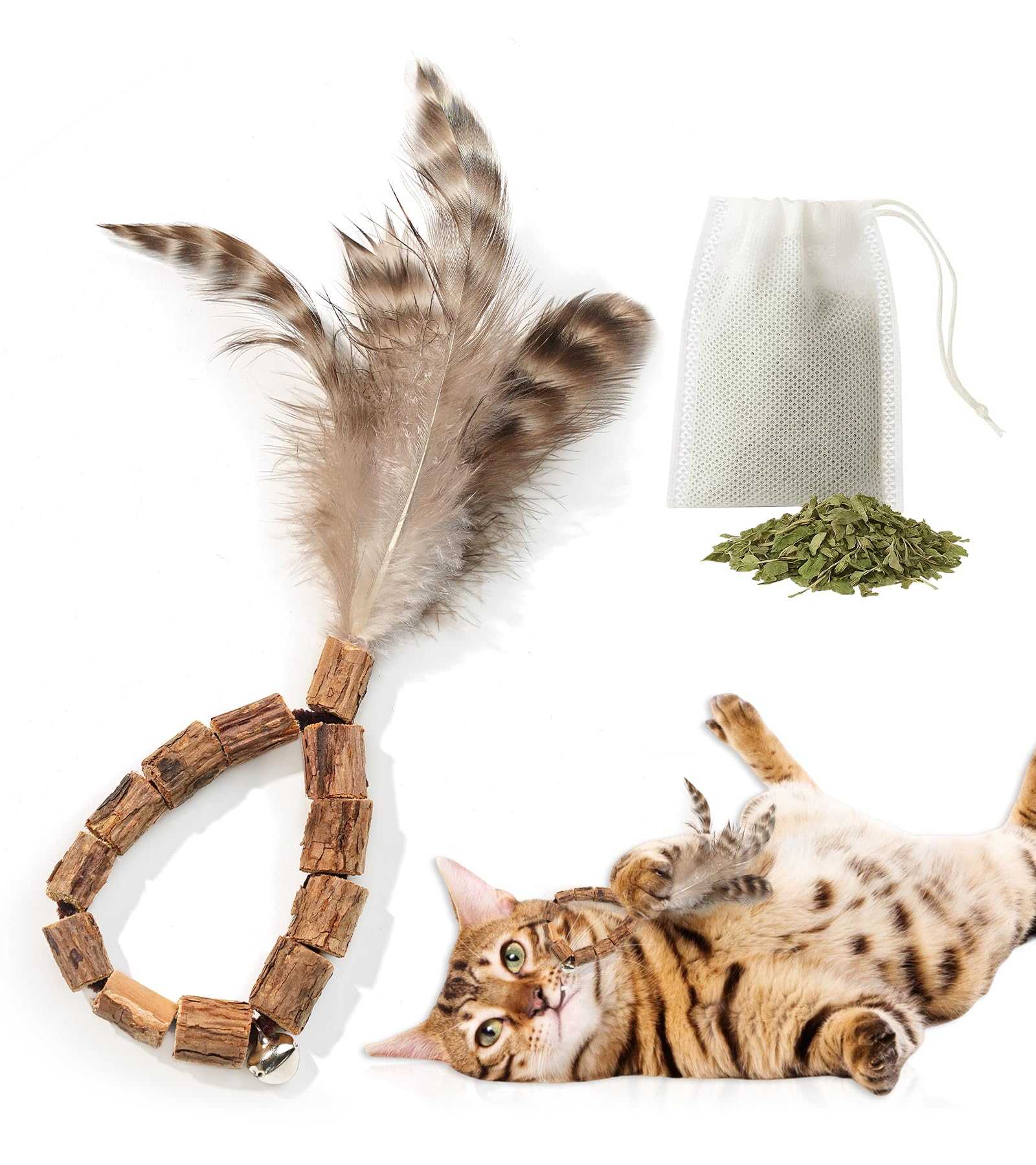 HOLYCAT 猫 マタタビ 猫 噛むおもちゃ またたび 歯磨き おやつ ガム 歯ぎしり棒 またたび 天然木 麻縄 天然安全 噛むスティック 頑丈なおもちゃ 一人遊び 鈴付き 羽のおもちゃ 歯のクリーニング 無毒 肥満解消 運動不足解消 ストレス解消 羽の輪