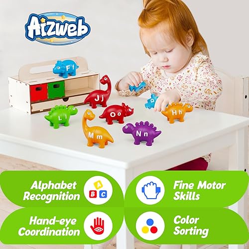 Miniatura 7 de Aizweb Juguetes de aprendizaje del alfabeto, juego de letras a juego de clasificación de colores de dinosaurios para niños pequeños, actividades de