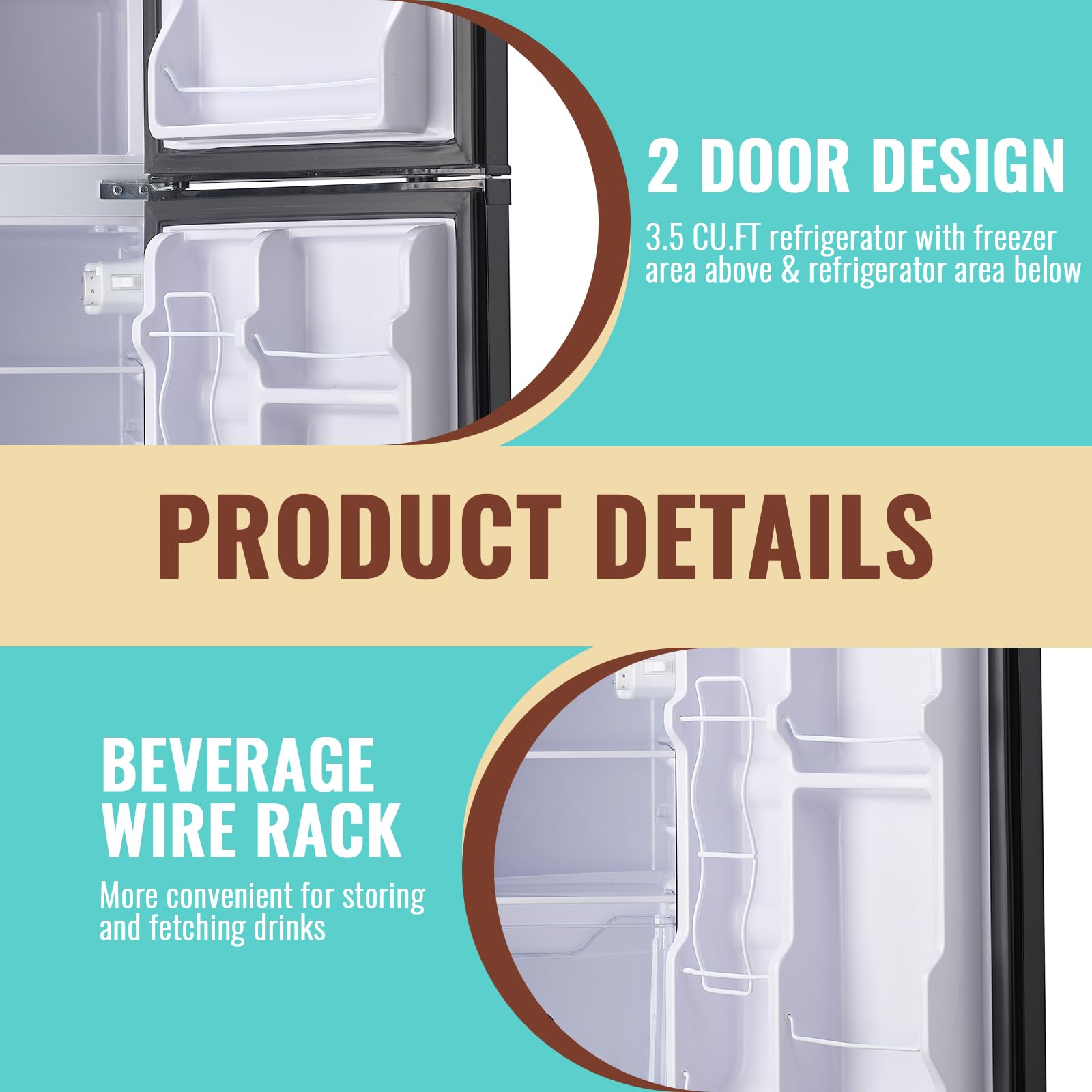 WANAI Double Door Small Refrigerator With Freezer, 5.0 Cu.Ft Large Size Fridge With 7 Level Adjustable Thermostat & Removable Shelves, Mini Refrigerator For Kitchen Apartment And Office, Silver on Fridge.com - View 5