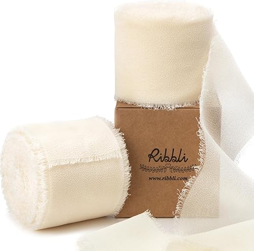 Miniatura 56 de Ribbli Cinta de gasa azul bebé de 1 pulgada x 20 yardas hecha a mano con flecos de seda, cinta azul para envolver regalos, invitaciones de boda