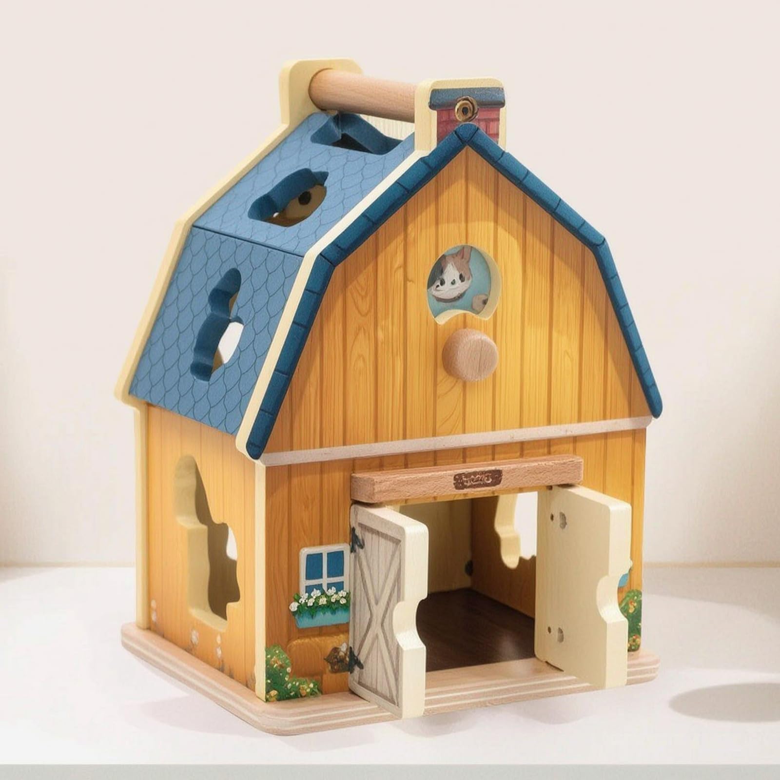 Sharplace Granja de Madera para Niños Juguete Infantil Granero Tractor Remolque Figura de con Puertas Abatibles y Clasificador de Formas Adecuado para Preescolar Guardería Sala de Juegos