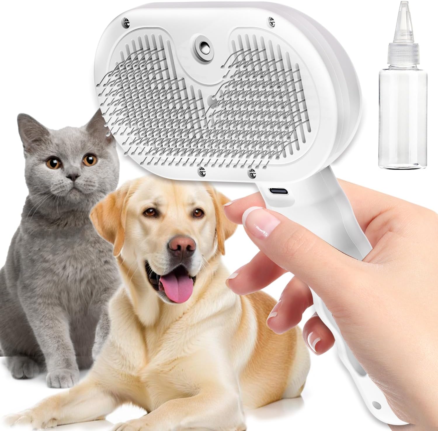 Pet Steam Brush, Shower Bath Brush, Grooming Water Brushes for Long &amp; Short Haired Pets, Cat Steam Brush, Dog Brush for Shedding, Mist Spray Hair Removal Comb(White-Excluding Waterless Shampoo)