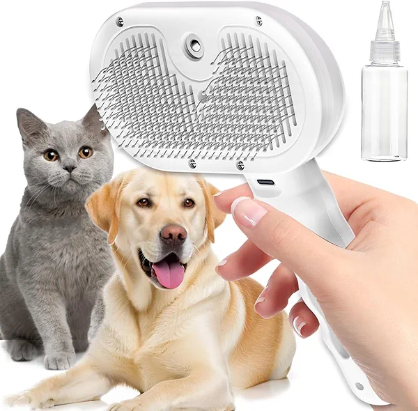 Pet Steam Brush for Dog & Cat, Water Brush for Long & Short Haired Pets with Mist Spray, Deshedding Tool, Pet Hair, Tangle-Free Grooming Brushs for Long/Short Haired Pets