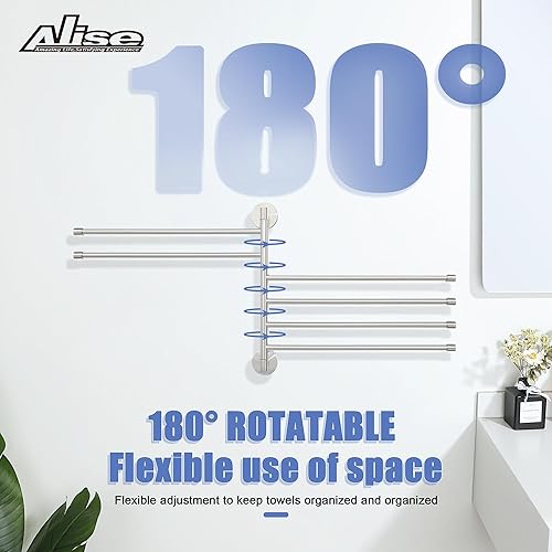 Miniatura 5 de Alise Toallero oscilante, barra de toalla de mano plegable de 6 bares, soporte para toallas para baño, soporte para toallas para montaje en pared de