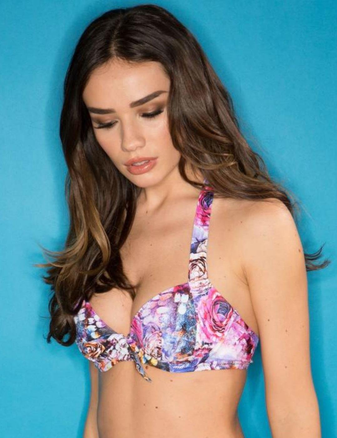 Pour Moi Various Sicily 20000 Underwired Padded Plunge Halterneck Bikini Top Pinks Multi Multicoloured 32Dd