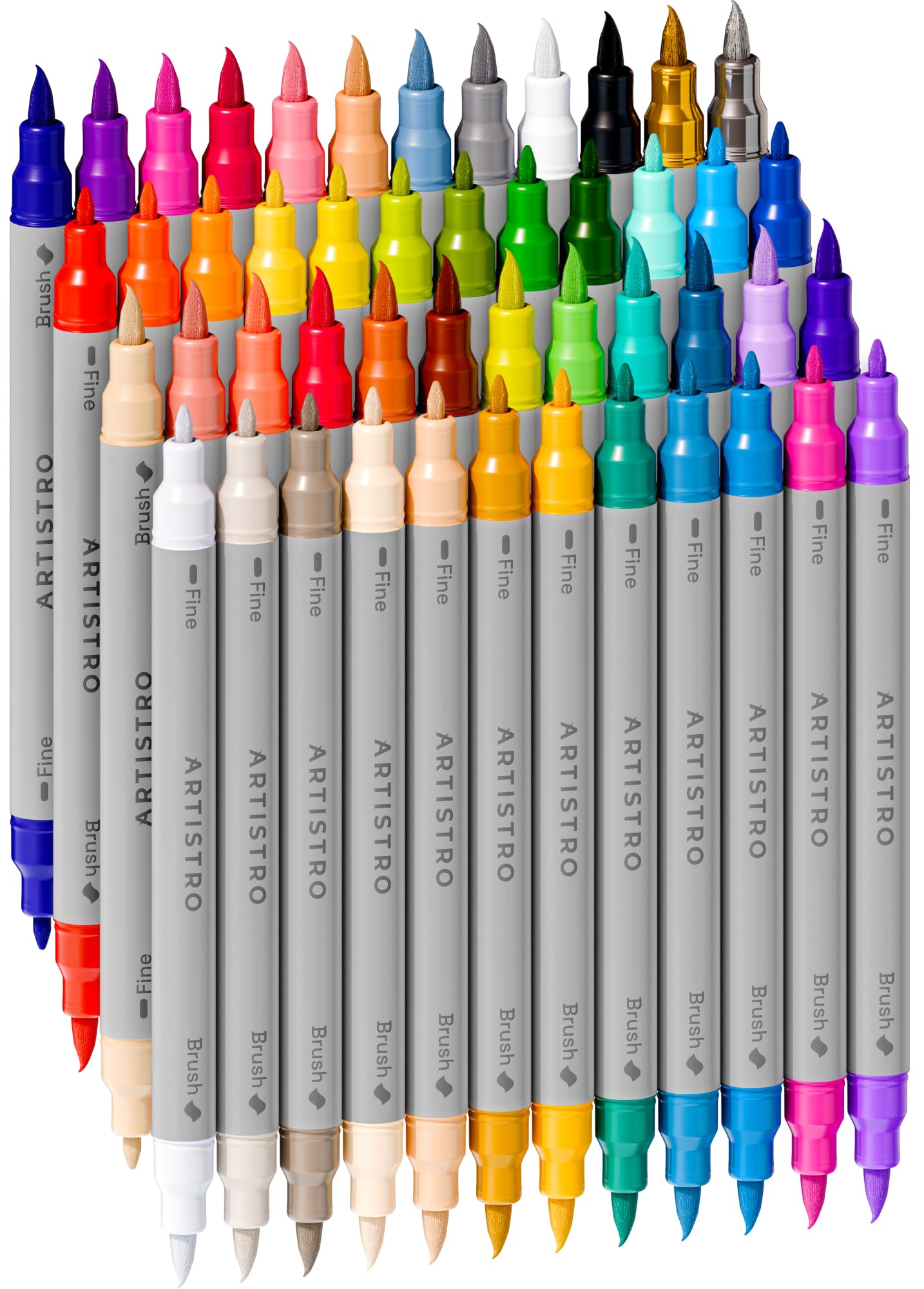 artistro 48 acrylic paint markers - paint pens dual tip brush + fine ideal for calligraphy - perfect for fabric, rock, glass, wood, diy - art supplies, stocking stuffers, christmas gift idea