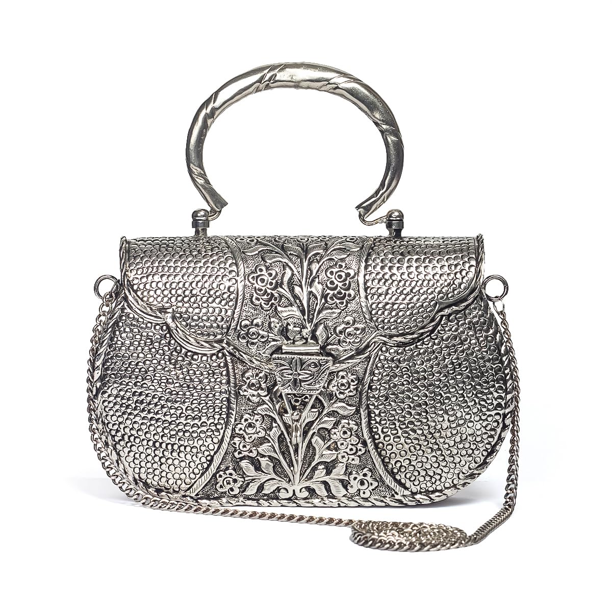 mls handicrafts German Silver bags for Women's/Girls Brass Metal Vintage Handmade Hand Clutch Purse/Sling Purse for Women (Silver) - Size 8 * 5 * 1.5 inch-picture-20