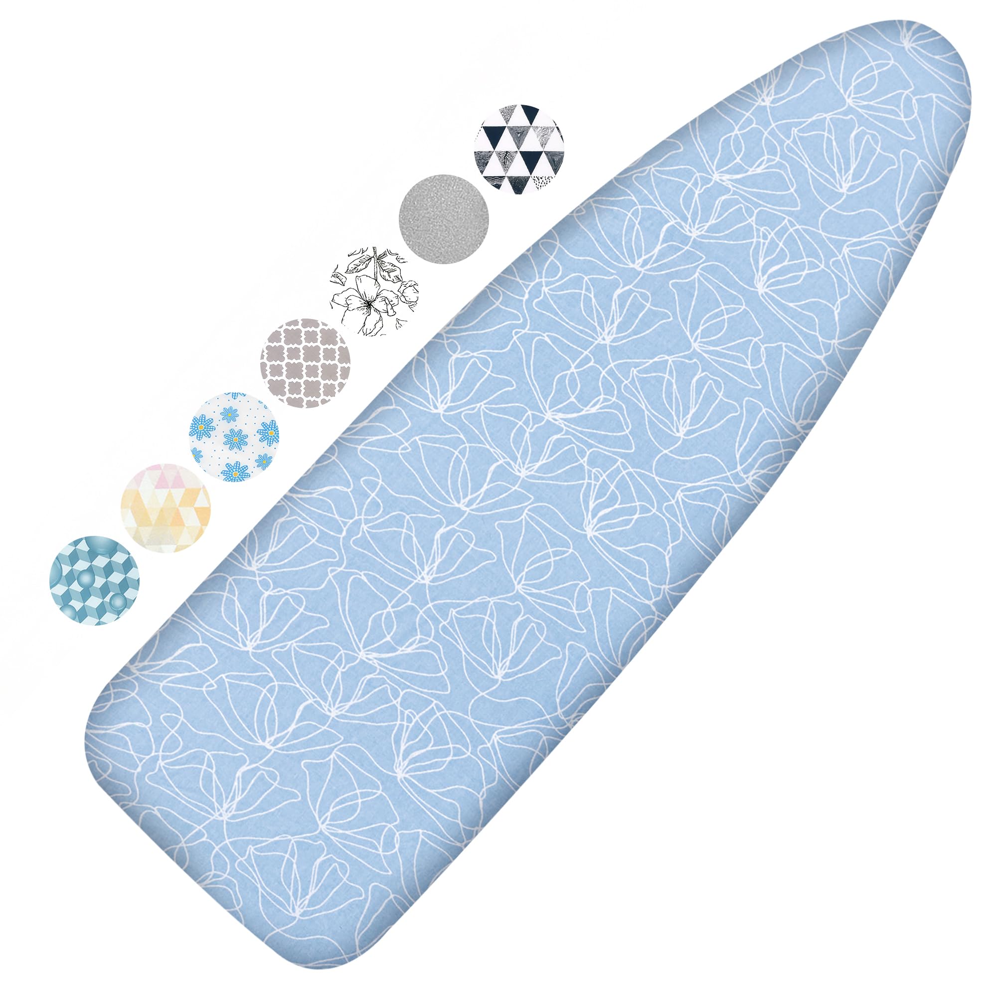 Funda y almohadilla para tabla de planchar, acolchado grueso, resistente a quemaduras y manchas, muy resistente, con cierres ajustables y borde elástico, tamaño extraancho, 46 x 124 cm, azul cielo