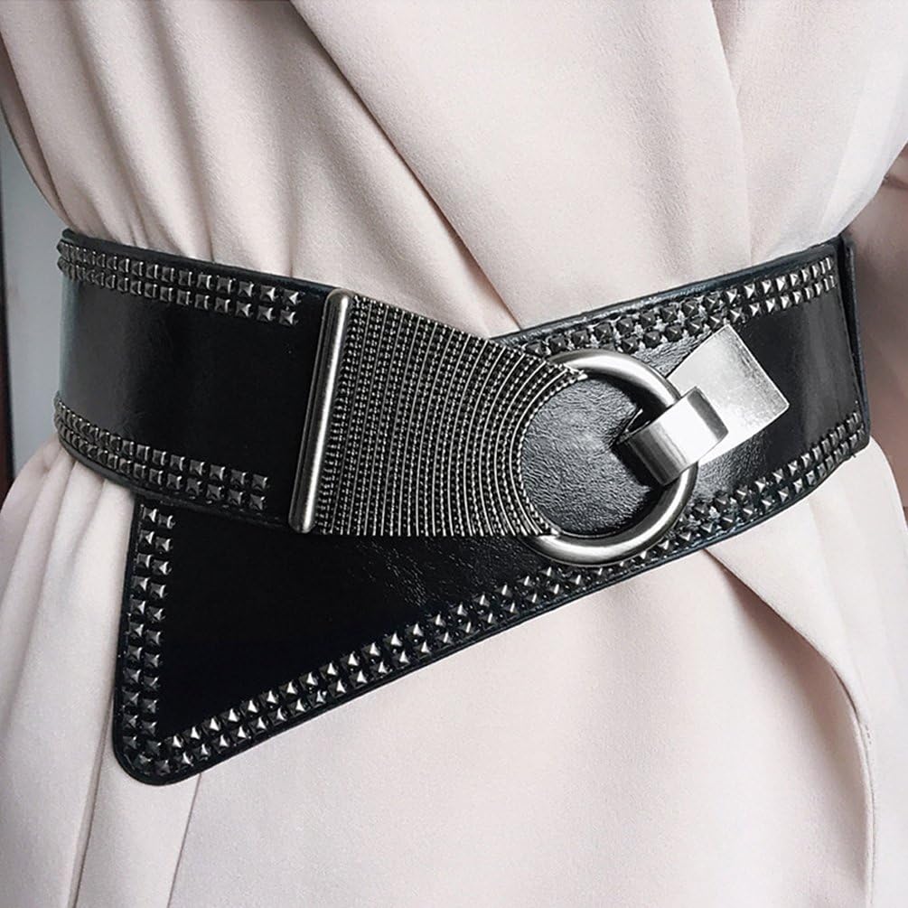 Womens Studded Belt Elastic Wide Punk Chunky Waistband for 80s Retro Dresses - Image 3