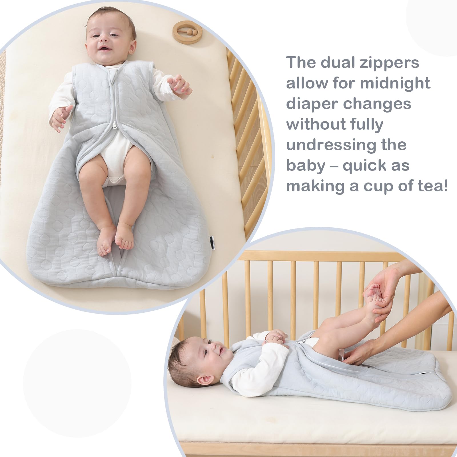 PewinGo Sacco Nanna Neonato 2.5 TOG 0-6 Mesi | Fibre di Cotone e Poliestere| Coperta Indossabile con Doppia Cerniera | Morbido, Delicato Sulla Pelle & Lavabile in Lavatrice