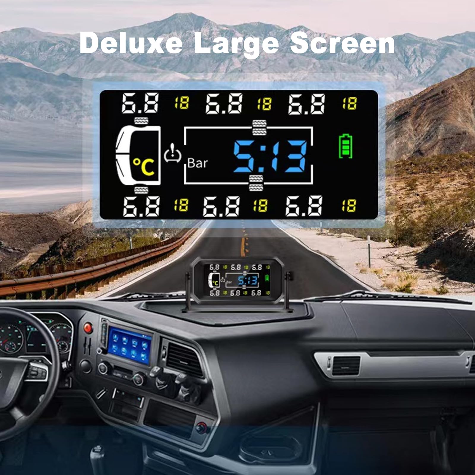 HAMON TPMS Sistema de control de presión de neumáticos solar, sistema de control de presión de neumáticos TPMS, con 6 sensores de presión de neumáticos, inalámbrico, solar, TPMS, distancia de