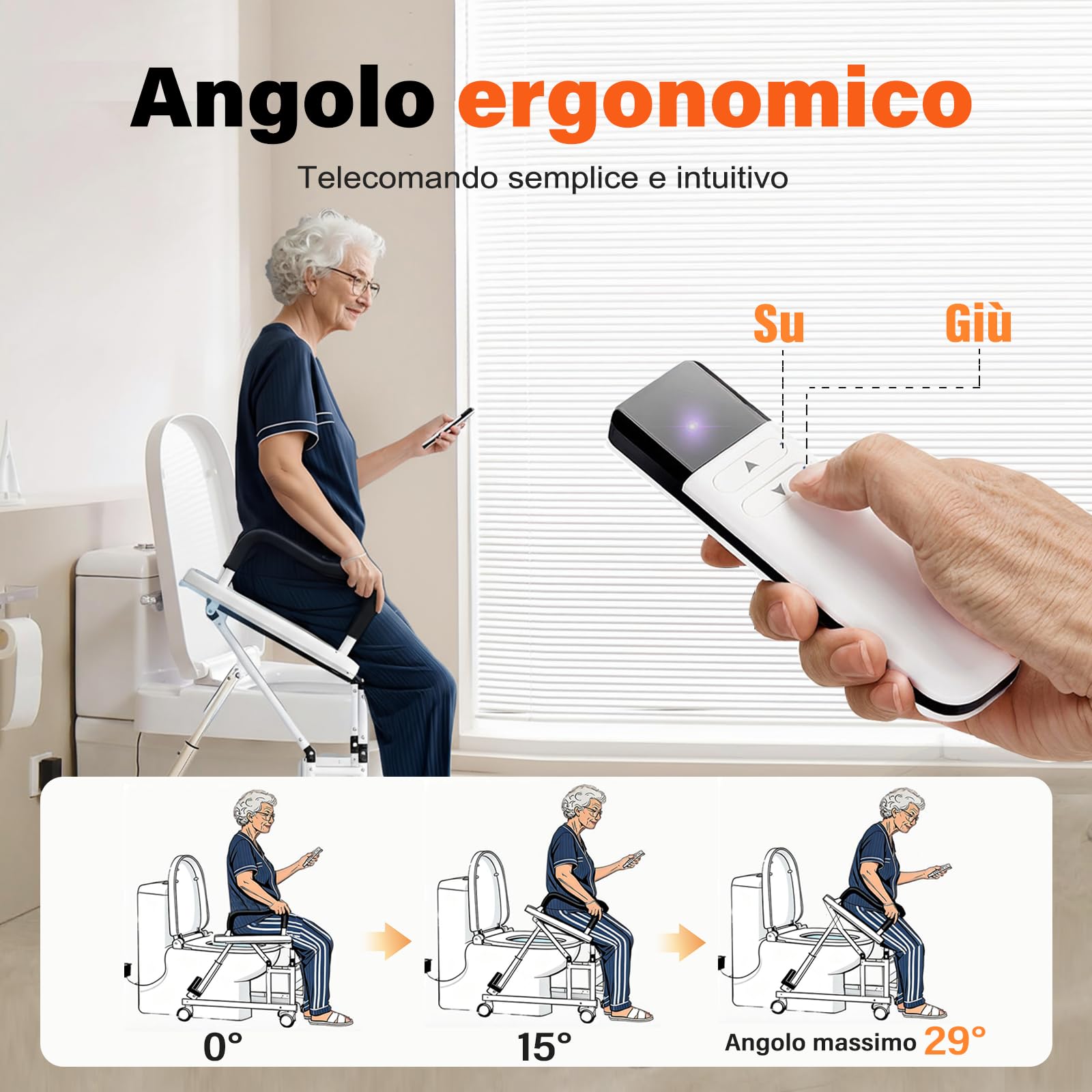 Rialzo elettrico per WC con tecnologia antiribaltamento intelligente, progettato per anziani e persone con mobilità limitata