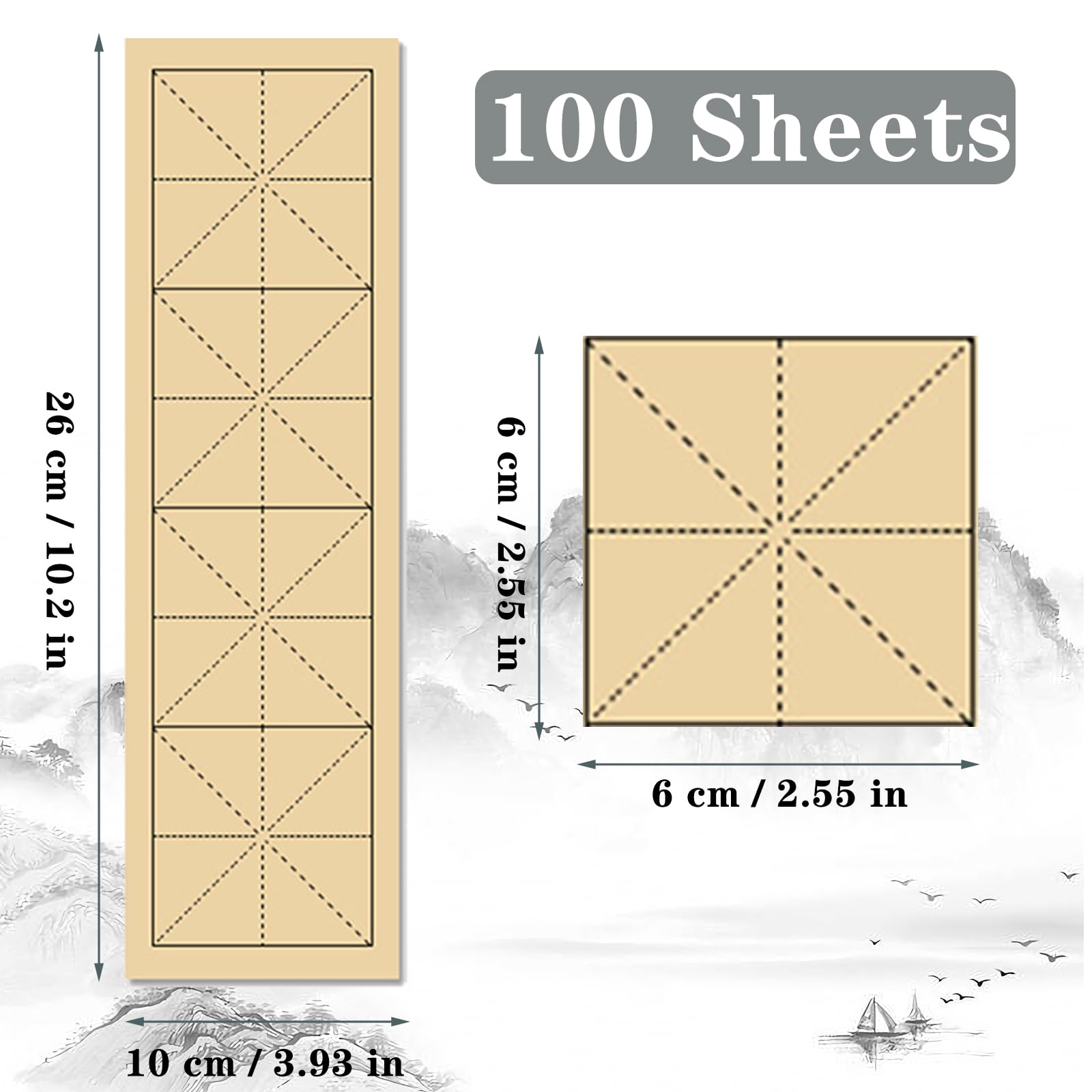 Chinese Calligraphy Paper Xuan Paper with Grids, Calligraphy Practice Xuan Rice Paper, Brush Rice Practice Paper Chinese Xuan Paper for Students Beginning Calligraphy Practice (Antique Black line) - Image 2