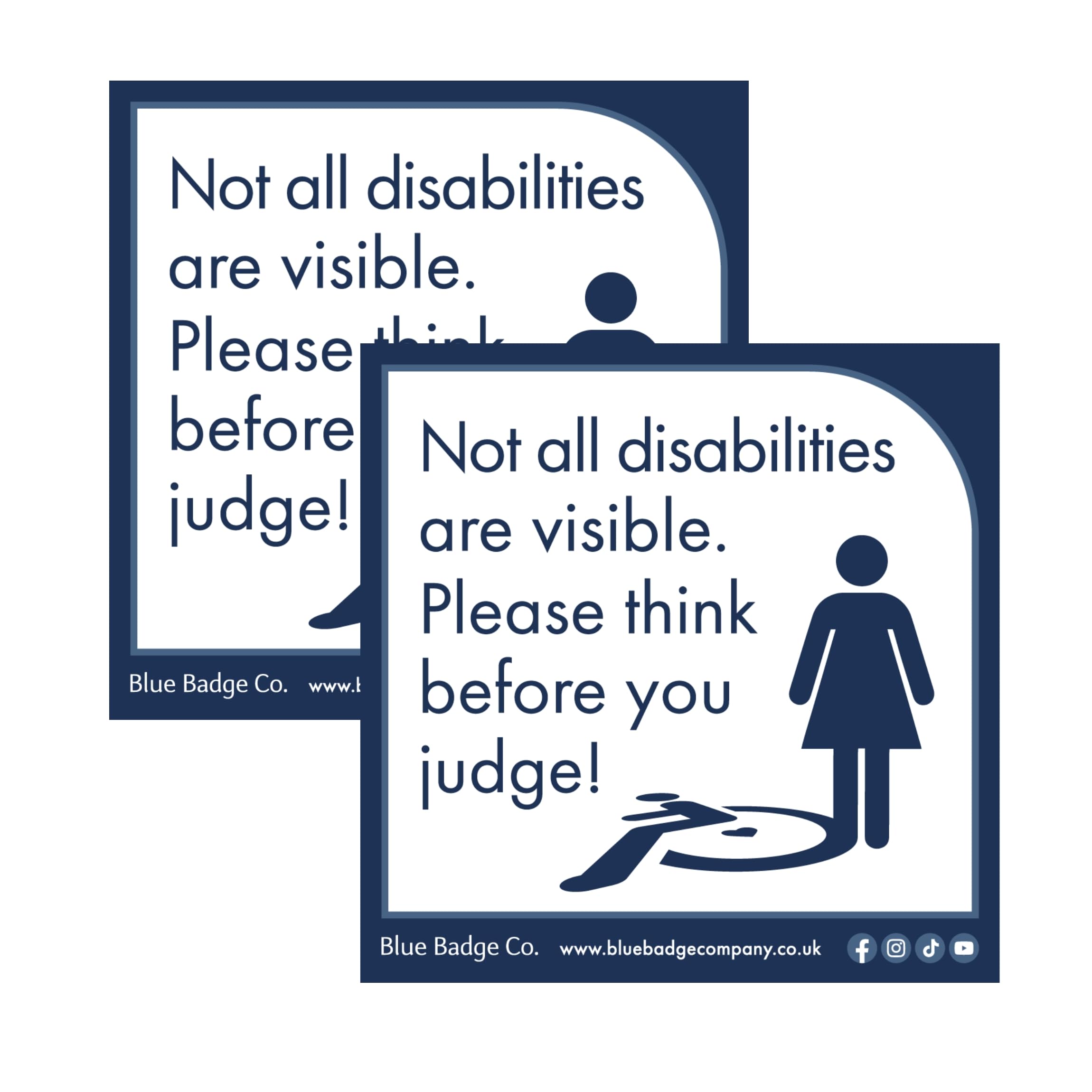 Disabled Car Window Sticker 2 Pack Square – ''Not All Disabilities are Visible. Please Think Before You Judge!” Disability Parking Awareness Vinyl Decals