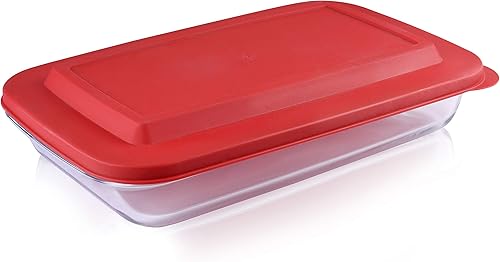 Bovado USA Plato para horno de vidrio de 9 x 13 pulgadas  Vidrio de borosilicato de alta calidad  Capacidad de 3 cuartos con tapa de plástico