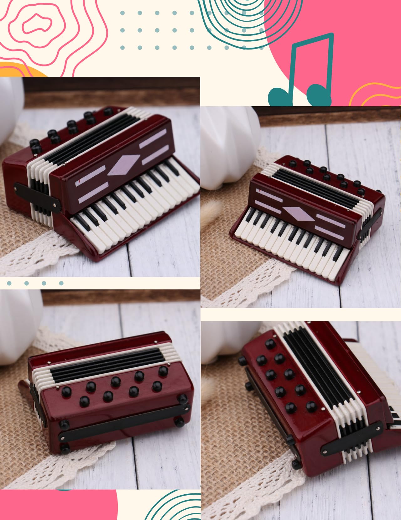 Mini Fisarmonica in Legno, Modello Decorativo 6cm, Fisarmonica Piccola in Confezione Regalo, Ideale Come Gadget Musicale e Fisarmonica Giocattolo (Rosso)