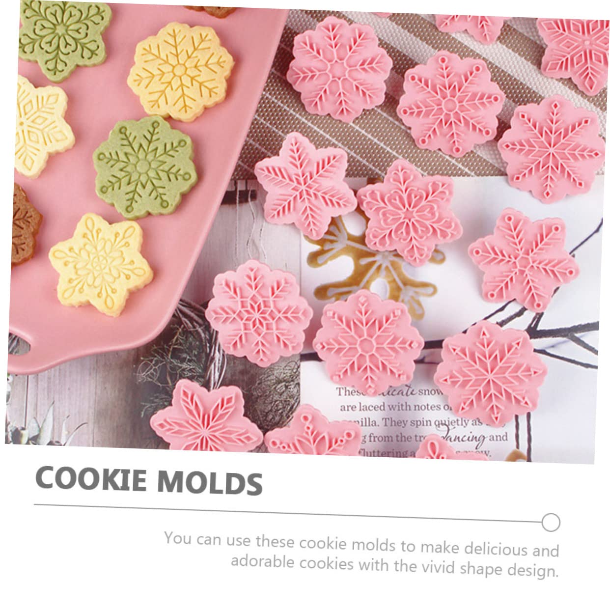 MAGICLULU 5 Sätze Schneeflocken-schablone Gebäckform Zum Aufdrücken 3d-cookie Kekspresse Kekse Weihnachtsbacken Weihnachts Backform Keksform Aus Kunststoff Backzubehör Pp Rosa 18 Stück * 5