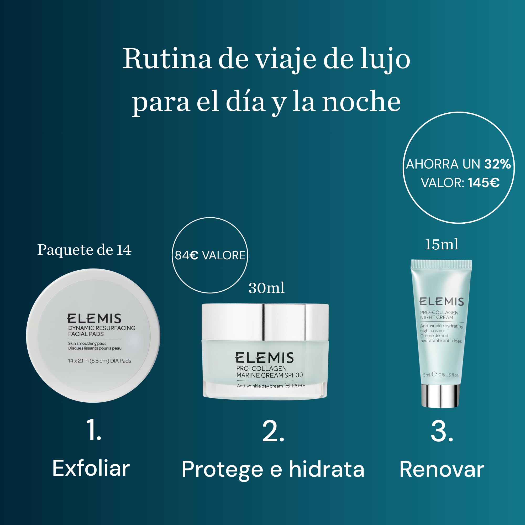 ELEMIS Glow & Hydrate Cuidado de la Piel Ritual Set de Regalo Mujer - Exfoliante Facial Pore Pads, Crema Collageno Antiarrugas & Crema de Noche Antiedad