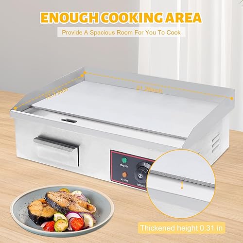Miniatura 4 de TBVECHI 21" plancha eléctrica comercial, plancha eléctrica comercial de la encimera del acero inoxidable de la parrilla 3000W del top plano comercial