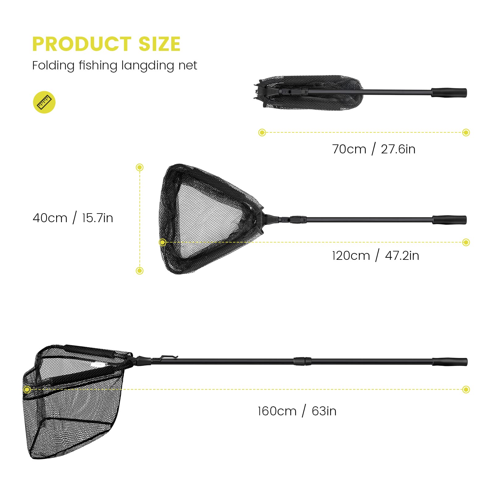 Épuisette De Pêche Télescopique Et Pliable - Longueur 99 Cm, Poids 0,35 Kg, Anneau 40x38 Cm - Léger Et Portable Pour Pêche En Rivière, Mer