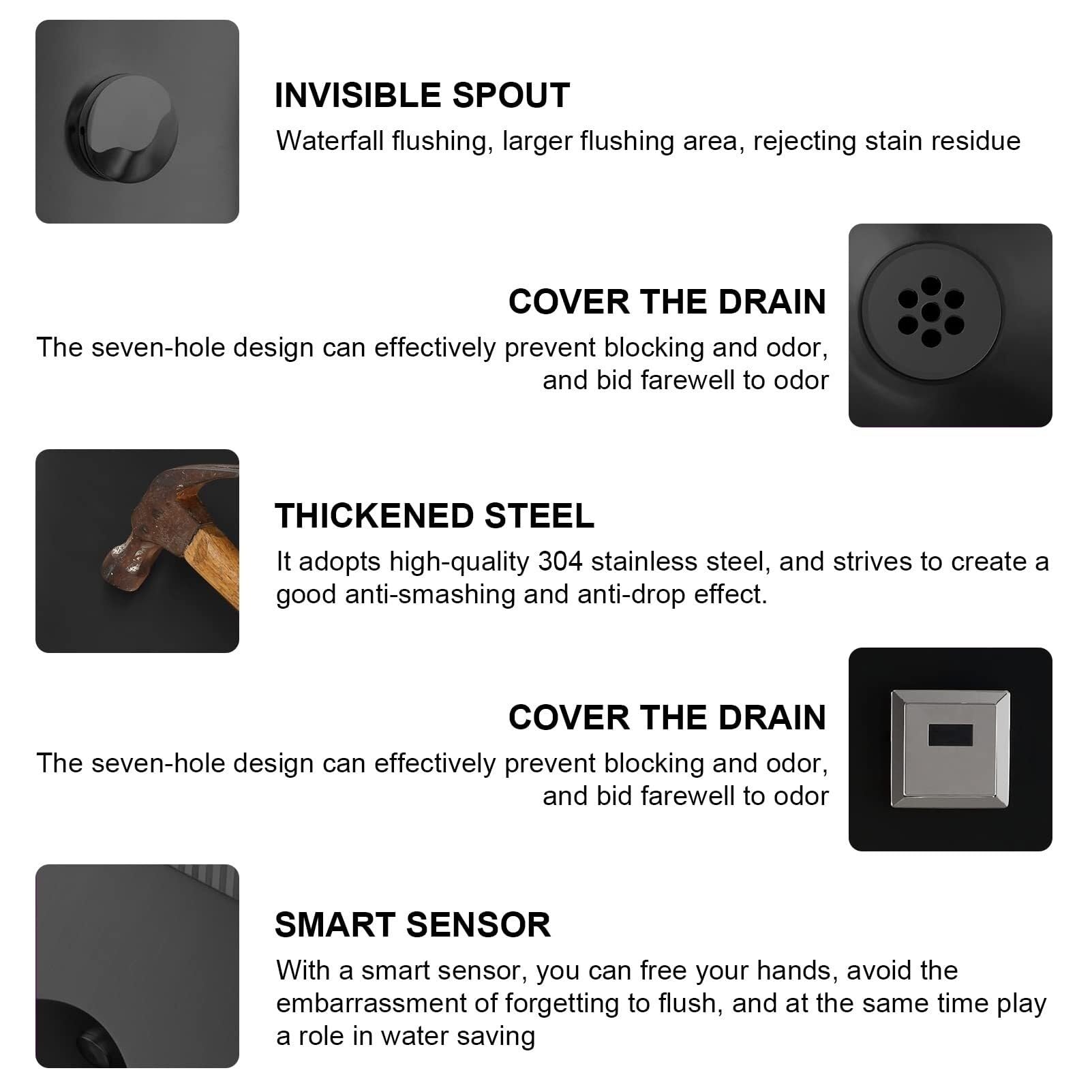 Orinatoi in Acciaio Inossidabile, orinatoi con Scarico Intelligente, orinatoi Verticali in Bagno, orinatoi ad Alta efficienza con valvole di Scarico con sensore intellige,Ground Drainage