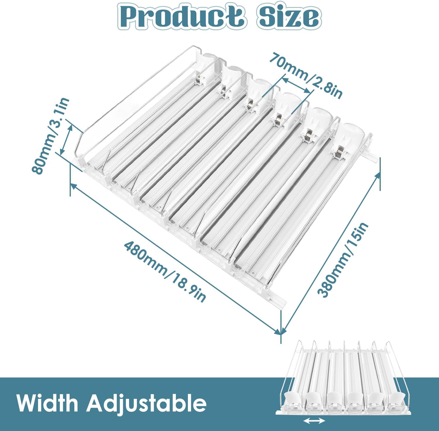 6 Rows Adjustable Drink Organizer for Fridge, Soda Can Dispenser(White)