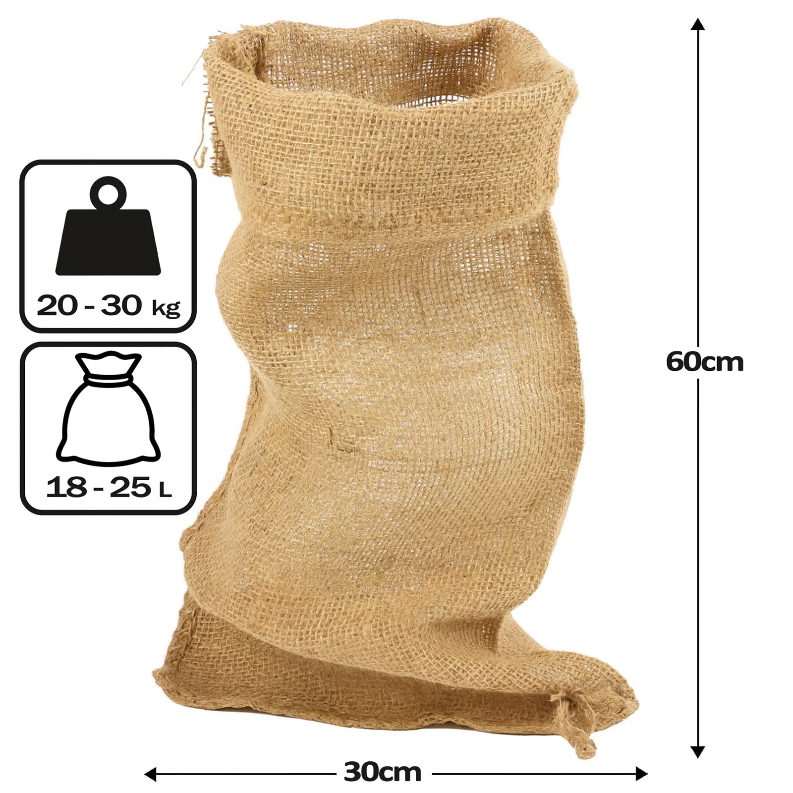 Lot de 18 sacs en toile de jute 60 x 30 cm - Charge maximale : 20 à 25 kg - 100 % toile de jute naturelle - Réutilisables, respirants et stables - Protection contre le gel, les pommes de terre et les