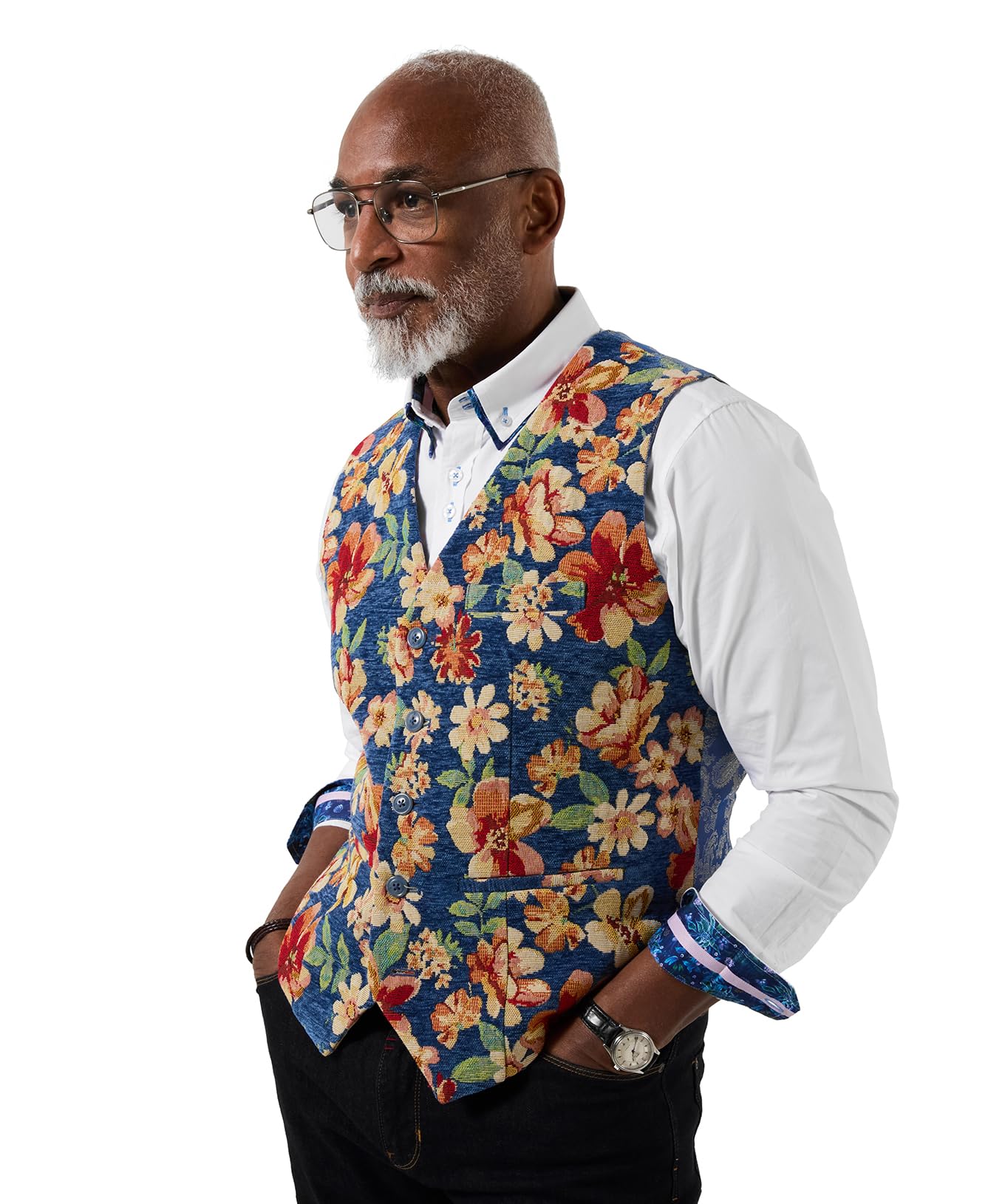 Joe Browns Men's Bold Floral Jacquard Waistcoat, Regular, Blue, UK 40