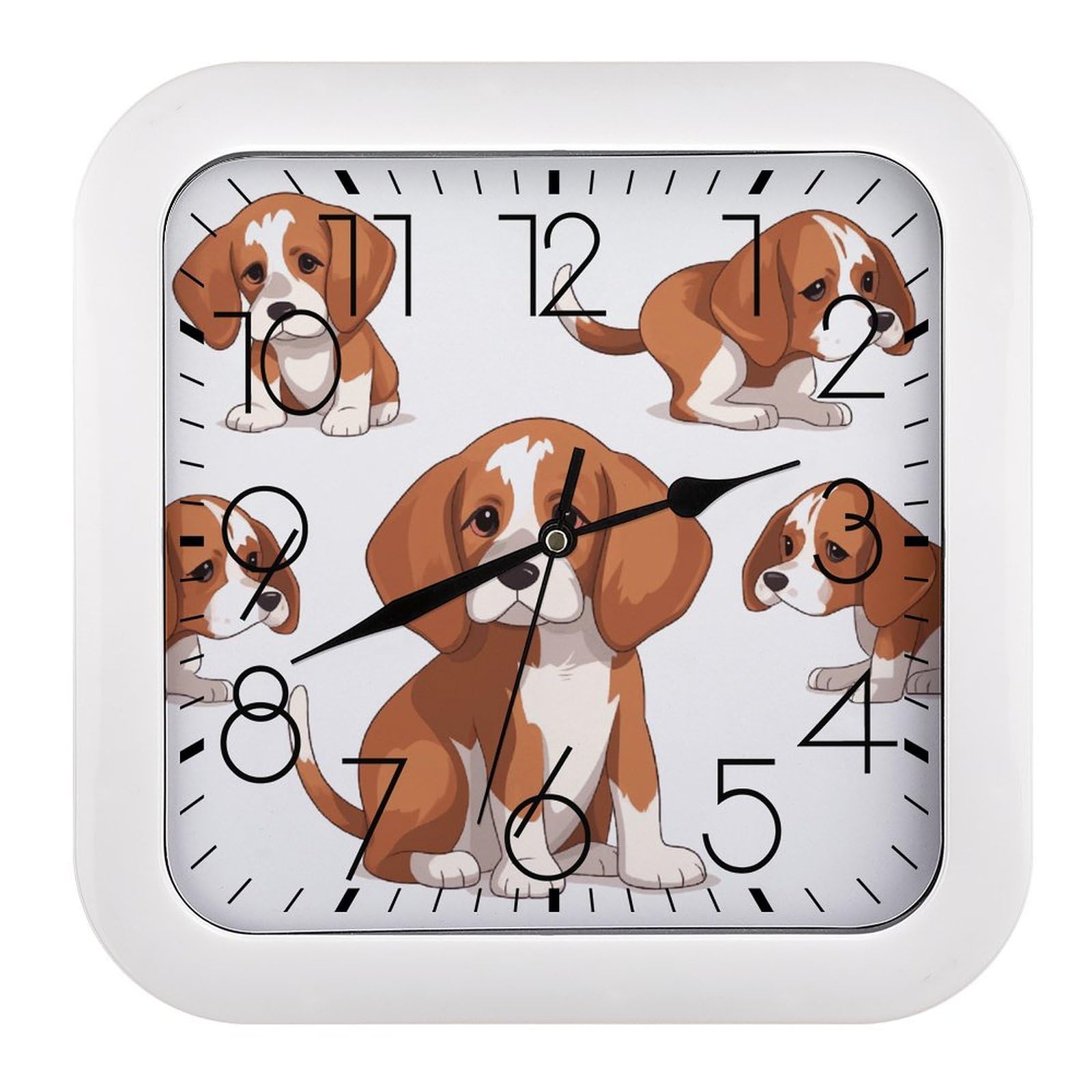 Horloge murale vintage beagle carrée et silencieuse pour la décoration de cuisine