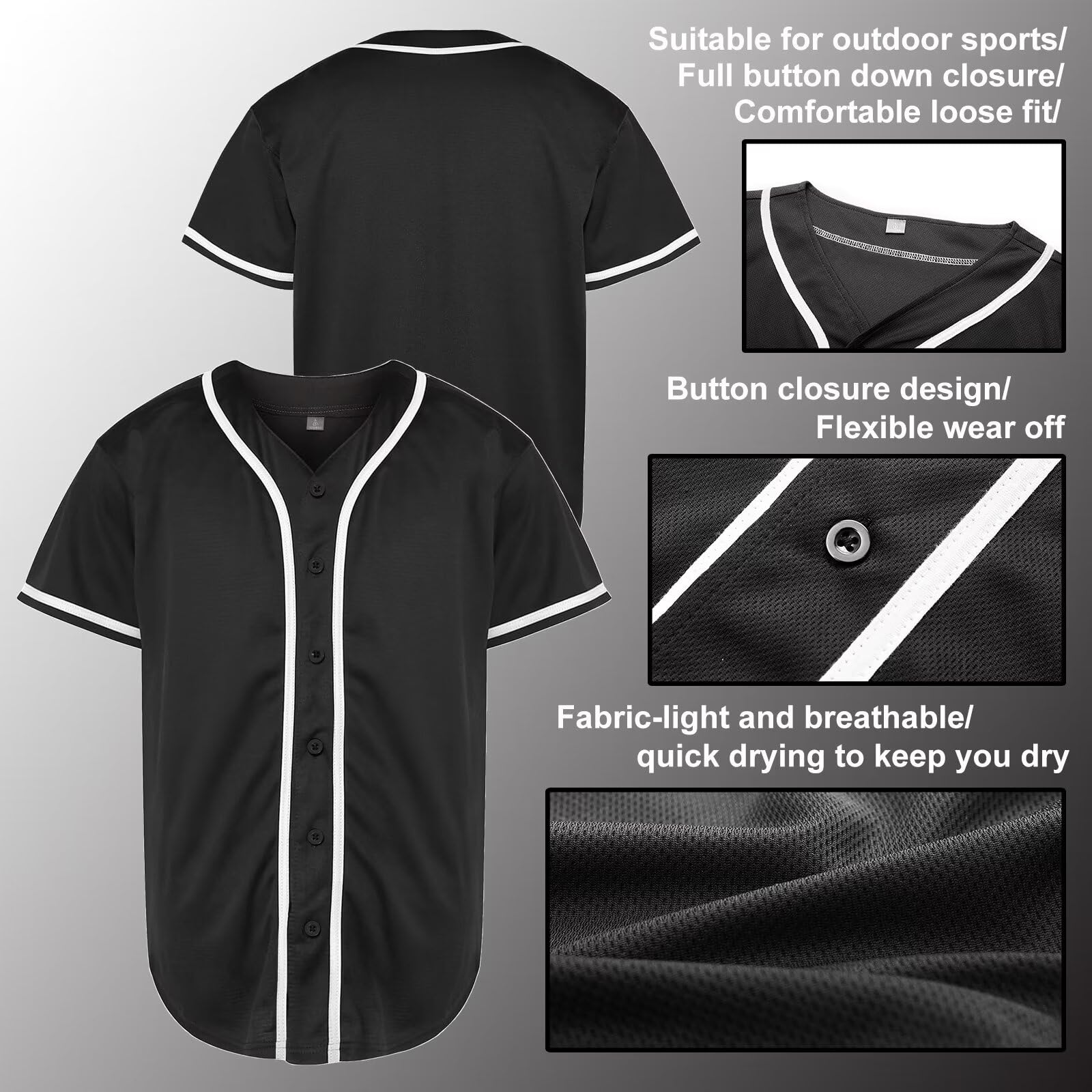 Maillot de baseball boutonné homme manches courtes couleur unie Hip Hop Team Sports Uniformes