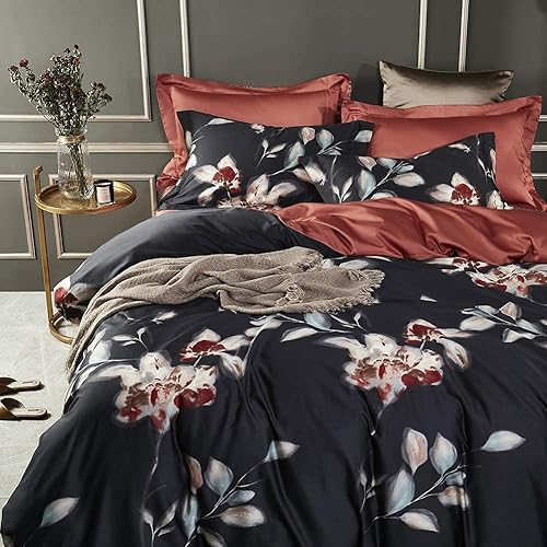Miniatura 5 de Wrinkle Stain Resistant Four Piece Bed Set Duvet Sets Double Bed Home Sets of 4 Flower Bed Super Soft Double King Queen Size Black Queen Size Sheet
