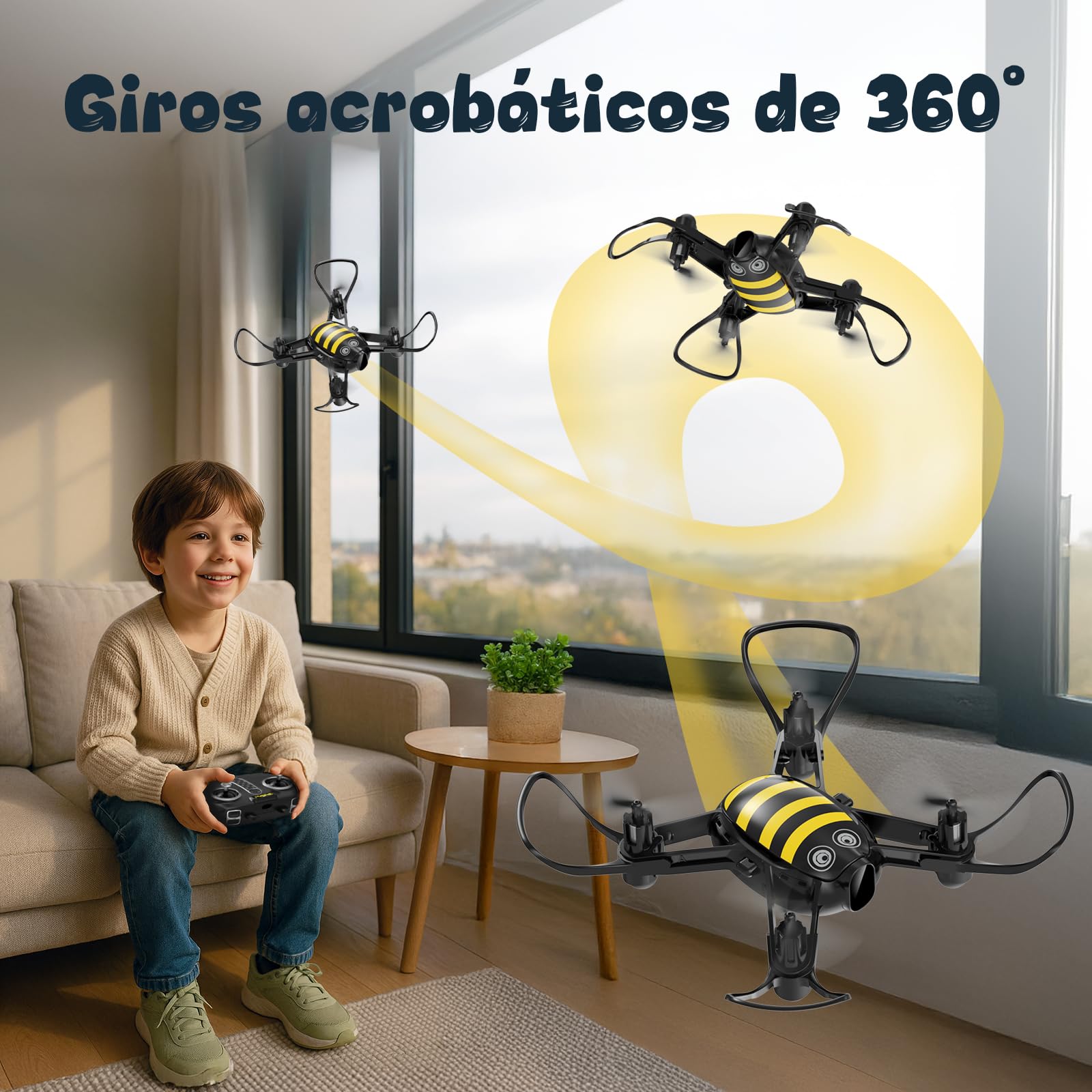 Loolinn | Dron para Regalar a Niños - Diseño Divertido, Fácil de Volar, Seguro para los Niños, Acrobacias de 360°, Cargador con Dos Baterías Incluidas (Idea Regalo)
