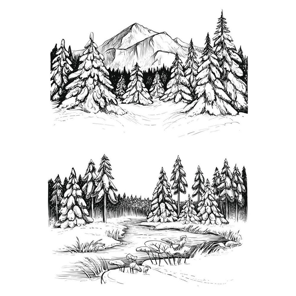 Uteruik Clear Stamp Mountain Tree Sunrise Landscape Silicone Stamp Seal for Cards Making DIY Scrapbooking Photo Album Decoration