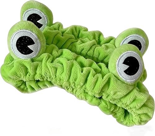 2PCS Frog Spa Headband Wide-Brimmed Elastic Makeup Hair Band Non Slip Washing Face Fluffy Hair Wraps for Women Shower Sports Beauty Skincare