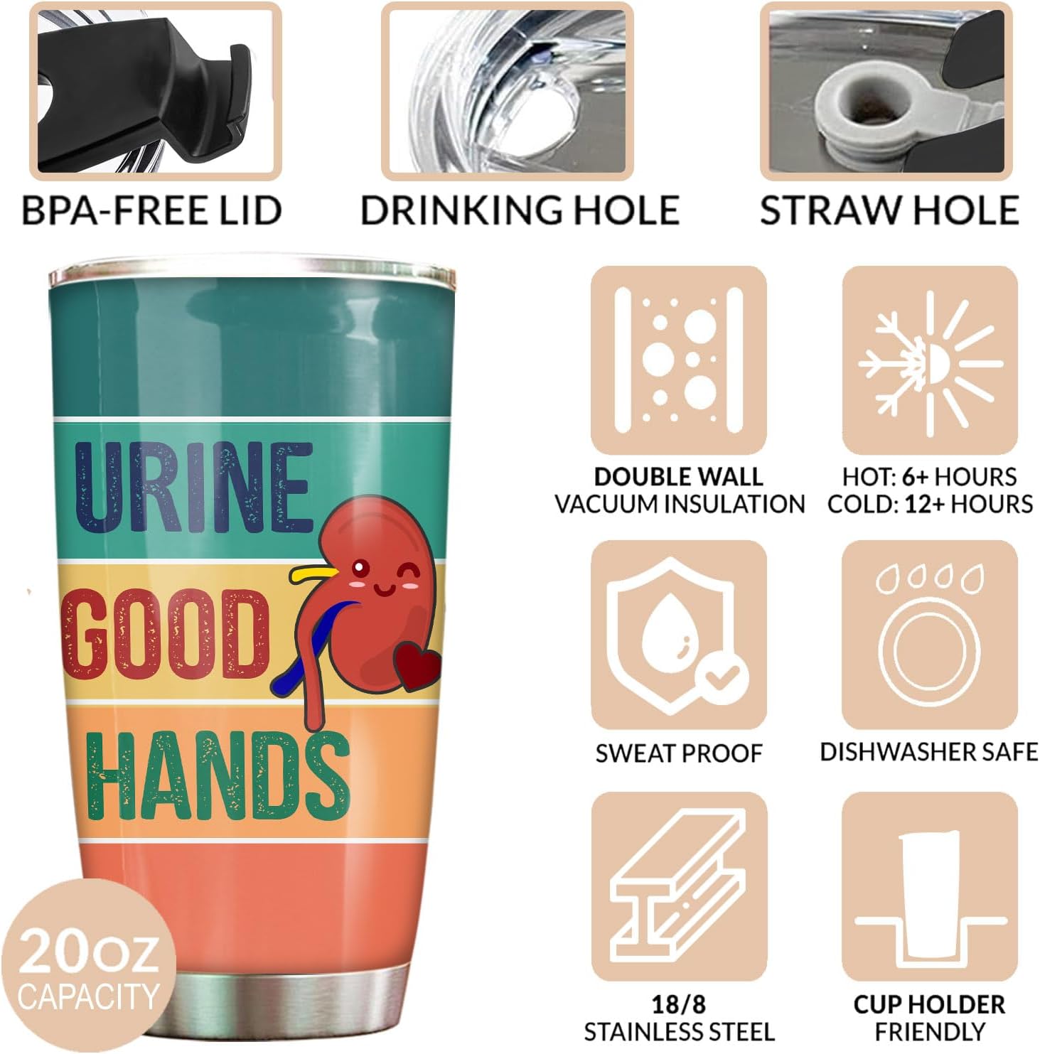 Stainless Steel 20oz Tumbler - Kidney Doctor Funny Gift, Urology Week Gifts for Men Women - Image 3