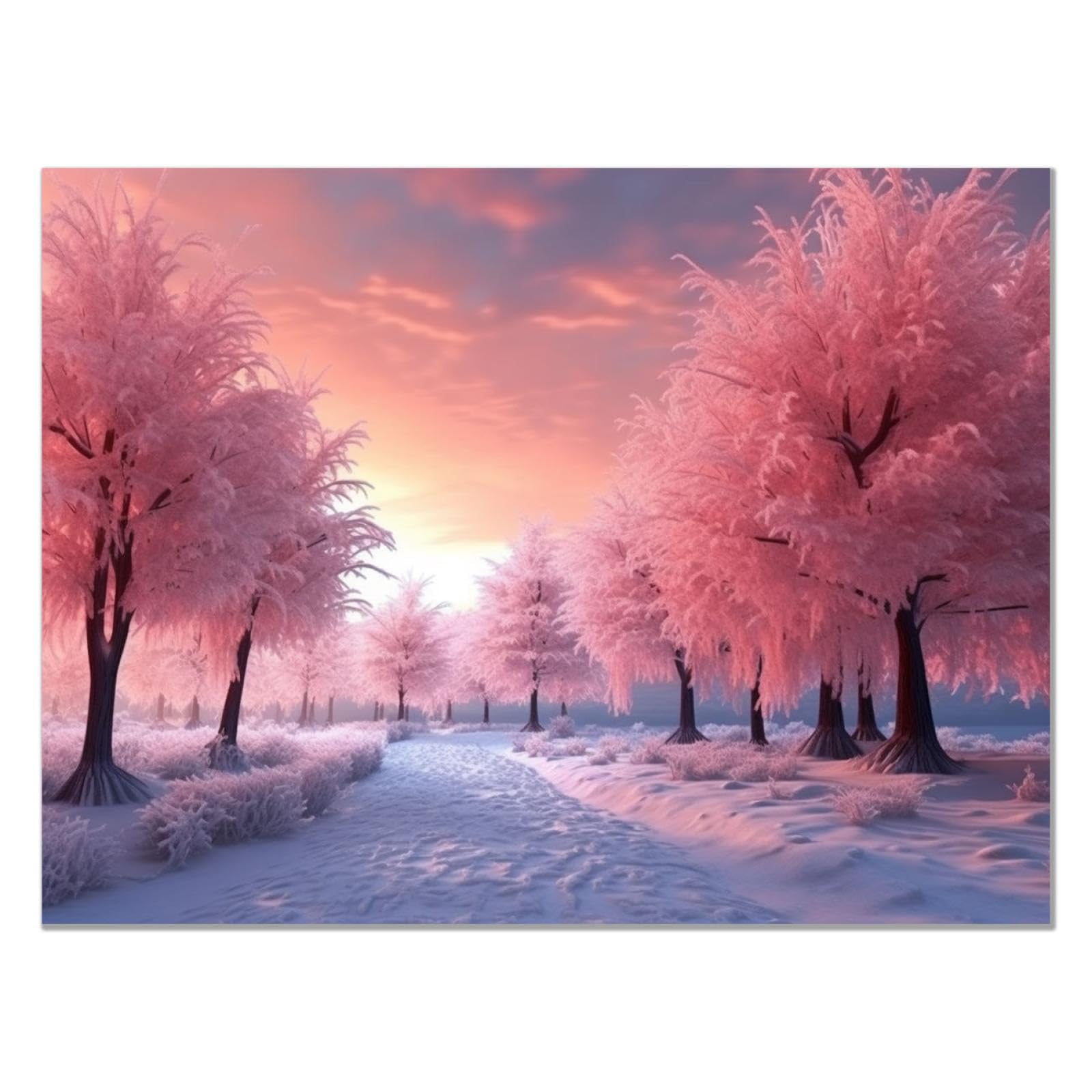 JOSUE Winter Landscape Snow Forest Modern Wall Decoration Painting, Snow Covered Trees Red,white Pictures Home Wall Decorations For Bedroom Living Room Paintings Canvas -30x40cm Unframed