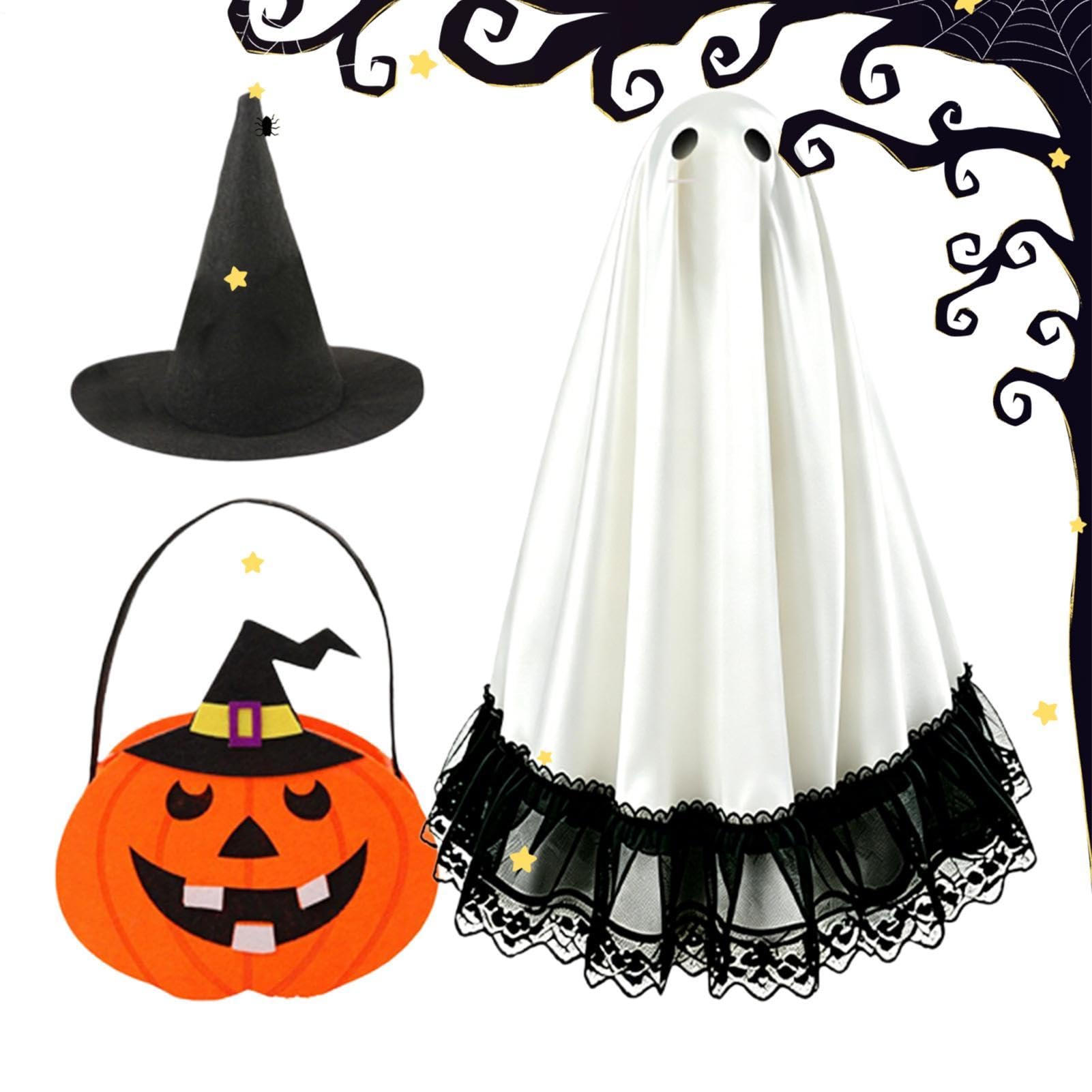 Disfraz de ganso para Halloween con sombrero de fantasma y calabaza