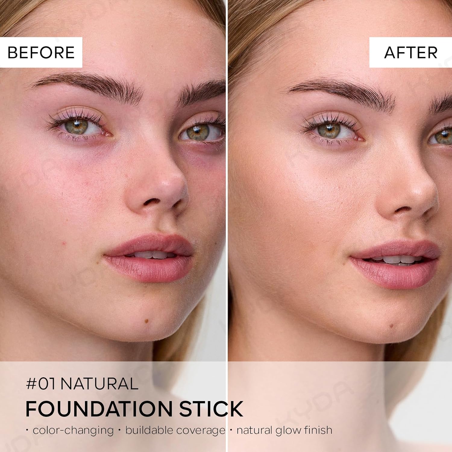 KYDA Color Changing Foundation Stick, 2-in-1 Dual Ended Eraser Foundation with Brush, Natural Glow Creamy Base Makeup, Medium to Full Cover, Lightweight Blendable with Skin Care Formula, NATURAL - Image 3