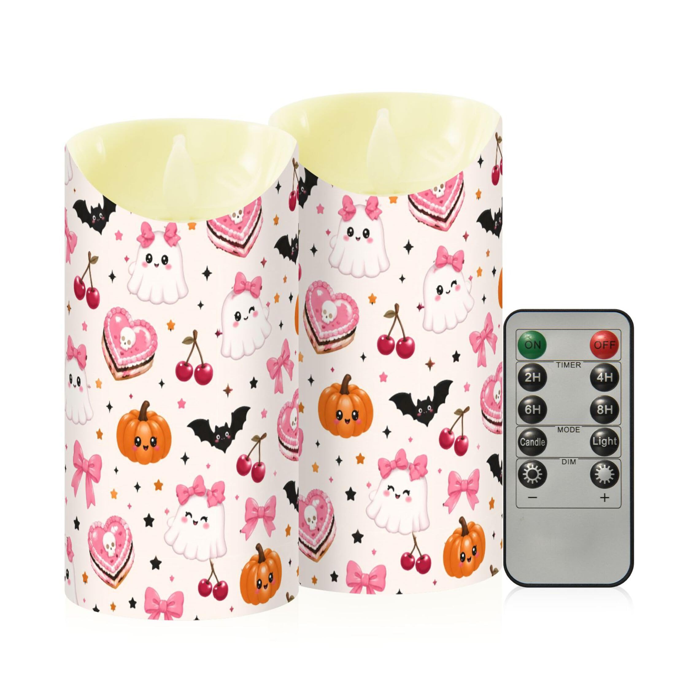 Fuauuyl Pumpkins LED Flameless Candles Flickering Plastic Pillar Candles Battery Operated Votive Candle with Remote Control and Timer, Home Decoration 2 Pack