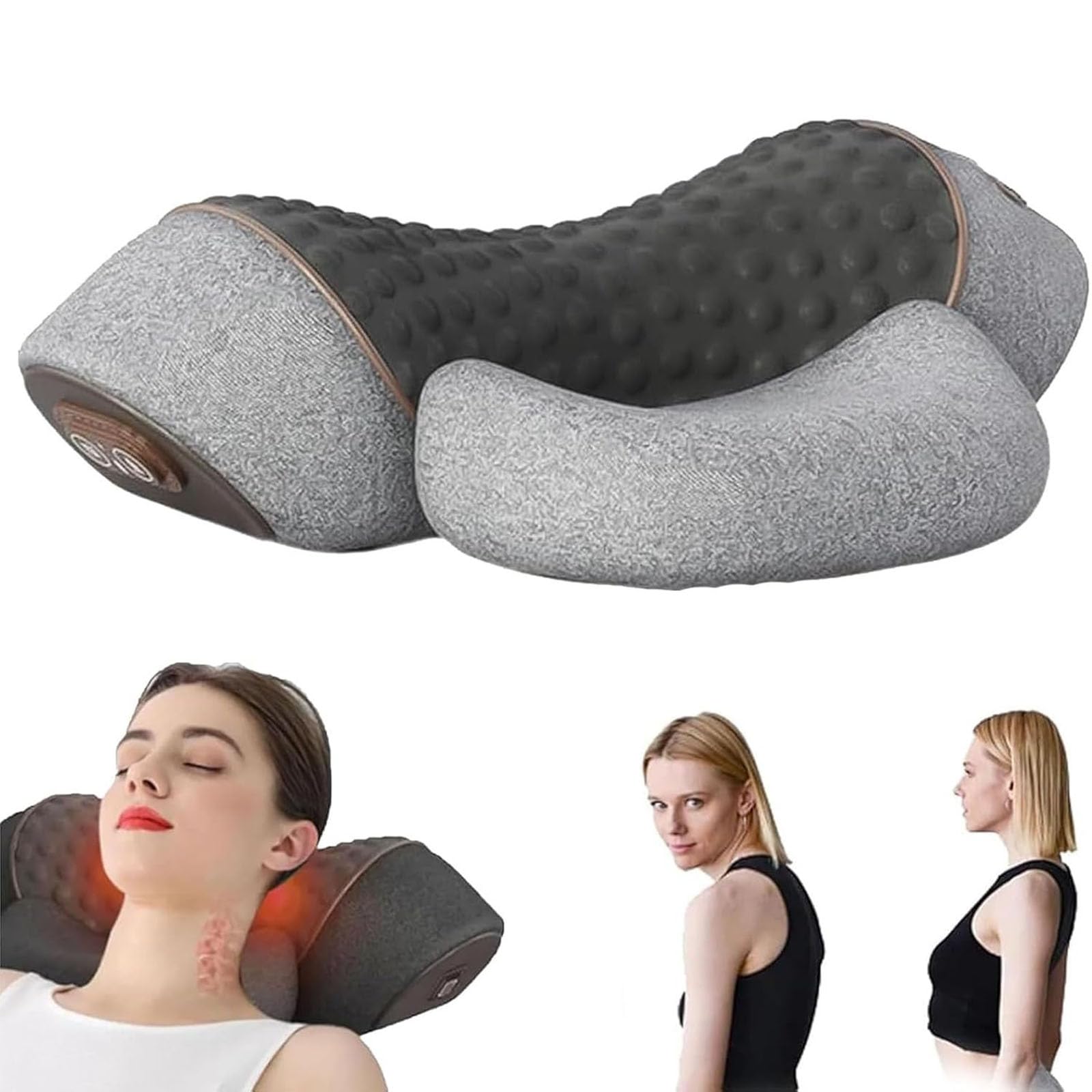 Cervicalm Spinea, Masseur Cervical 3 en 1 avec Chauffage, Vibration, Design Ergonomique - Intensité réglable pour Soulagement Efficace Douleurs Musculaires Profondes (Gris)